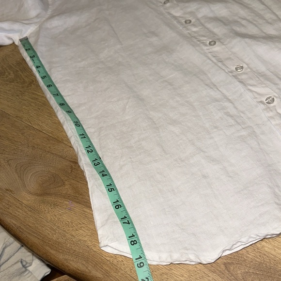 Allen Allen White 100% Linen Roll Tab Sleeves Button Down Top - Picture 7 of 10